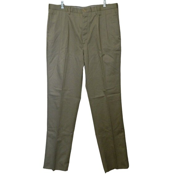 Edwards Slacks 38 Khaki Tan Wrinkle Resistant Pleated Unhemmed 100% Cotton NEW - Picture 5 of 8